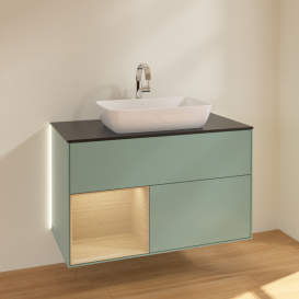 Тумба под раковину Villeroy & Boch Finion 100х50,1 см с подсветкой МДФ оливковый матовый лак/стекло черное матовое G772PCGM