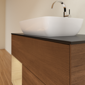 Тумба под раковину Villeroy & Boch Finion 100х50,1 см с подсветкой МДФ шпон грецкого ореха/стекло черное матовое G772PCGN