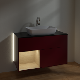 Тумба под раковину Villeroy & Boch Finion 100х50,1 см с подсветкой МДФ пион матовый лак/стекло черное матовое G772PCHB