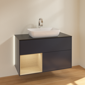 Тумба под раковину Villeroy & Boch Finion 100х50,1 см с подсветкой МДФ темно-синий матовый лак/стекло черное матовое G772PCHG