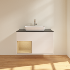 Тумба под раковину Villeroy & Boch Finion 100х50,1 см с подсветкой МДФ белый матовый лак/стекло черное матовое G772PCMT