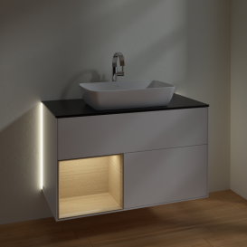 Тумба под раковину Villeroy & Boch Finion 100х50,1 см с подсветкой МДФ белый матовый лак/стекло черное матовое G772PCMT