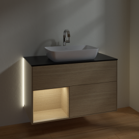 Тумба под раковину Villeroy & Boch Finion 100х50,1 см с подсветкой МДФ шпон дуба/стекло черное матовое G772PCPC