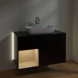 Тумба под раковину Villeroy & Boch Finion 100х50,1 см с подсветкой МДФ черный матовый лак/стекло черное матовое G772PCPD