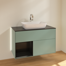 Тумба под раковину Villeroy & Boch Finion 100х50,1 см с подсветкой МДФ оливковый матовый лак/стекло черное матовое G772PDGM