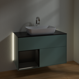 Тумба под раковину Villeroy & Boch Finion 100х50,1 см с подсветкой МДФ оливковый матовый лак/стекло черное матовое G772PDGM