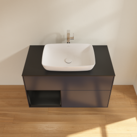 Тумба под раковину Villeroy & Boch Finion 100х50,1 см с подсветкой МДФ темно-синий матовый лак/стекло черное матовое G772PDHG