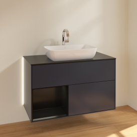 Тумба под раковину Villeroy & Boch Finion 100х50,1 см с подсветкой МДФ темно-синий матовый лак/стекло черное матовое G772PDHG