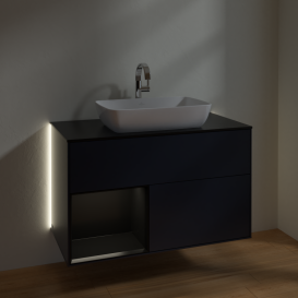 Тумба под раковину Villeroy & Boch Finion 100х50,1 см с подсветкой МДФ темно-синий матовый лак/стекло черное матовое G772PDHG