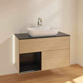 Тумба под раковину Villeroy & Boch Finion 100х50,1 см с подсветкой МДФ шпон дуба/стекло черное матовое G772PDPC