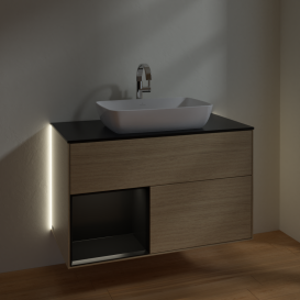 Тумба под раковину Villeroy & Boch Finion 100х50,1 см с подсветкой МДФ шпон дуба/стекло черное матовое G772PDPC