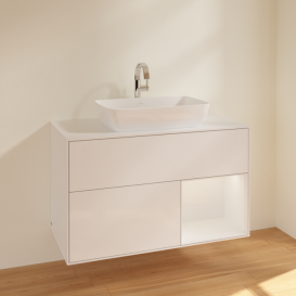 Тумба под раковину Villeroy & Boch Finion 100х50,1 см с подсветкой МДФ глянцевый белый лак/стекло белое матовое F781GFGF