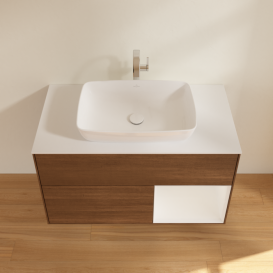 Тумба под раковину Villeroy & Boch Finion 100х50,1 см с подсветкой МДФ шпон грецкого ореха/стекло белое матовое F781GFGN