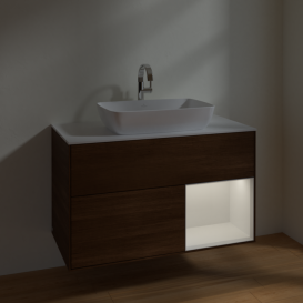 Тумба под раковину Villeroy & Boch Finion 100х50,1 см с подсветкой МДФ шпон грецкого ореха/стекло белое матовое F781GFGN