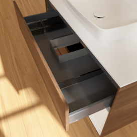 Тумба под раковину Villeroy & Boch Finion 100х50,1 см с подсветкой МДФ шпон грецкого ореха/стекло белое матовое F781GFGN