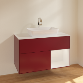 Тумба під раковину Villeroy & Boch Finion 100х50,1 см з підсвічуванням МДФ півонія матовий лак/скло біле матове F781GFHB