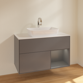 Тумба под раковину Villeroy & Boch Finion 100х50,1 см с подсветкой МДФ антрацит матовый лак/стекло белое матовое F781GKGK