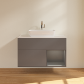 Тумба под раковину Villeroy & Boch Finion 100х50,1 см с подсветкой МДФ антрацит матовый лак/стекло белое матовое F781GKGK