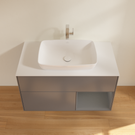 Тумба под раковину Villeroy & Boch Finion 100х50,1 см с подсветкой МДФ антрацит матовый лак/стекло белое матовое F781GKGK