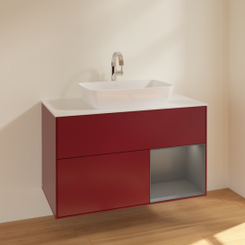 Тумба под раковину Villeroy & Boch Finion 100х50,1 см с подсветкой МДФ пион матовый лак/стекло белое матовое F781GKHB