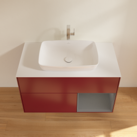 Тумба под раковину Villeroy & Boch Finion 100х50,1 см с подсветкой МДФ пион матовый лак/стекло белое матовое F781GKHB