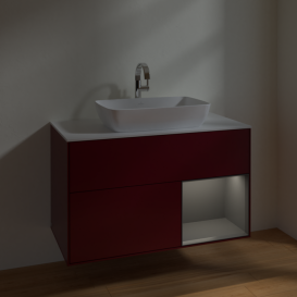 Тумба под раковину Villeroy & Boch Finion 100х50,1 см с подсветкой МДФ пион матовый лак/стекло белое матовое F781GKHB