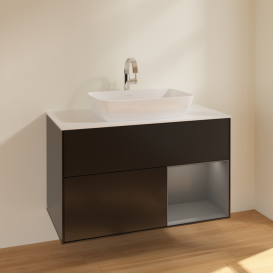 Тумба под раковину Villeroy & Boch Finion 100х50,1 см с подсветкой МДФ черный матовый лак/стекло белое матовое F781GKPD