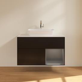 Тумба под раковину Villeroy & Boch Finion 100х50,1 см с подсветкой МДФ черный матовый лак/стекло белое матовое F781GKPD