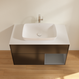 Тумба под раковину Villeroy & Boch Finion 100х50,1 см с подсветкой МДФ черный матовый лак/стекло белое матовое F781GKPD