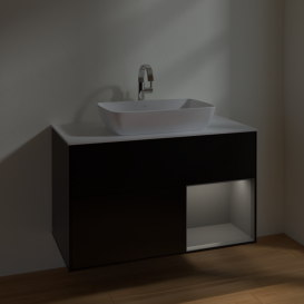 Тумба под раковину Villeroy & Boch Finion 100х50,1 см с подсветкой МДФ черный матовый лак/стекло белое матовое F781GKPD