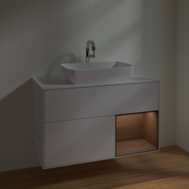 Тумба под раковину Villeroy & Boch Finion 100х50,1 см с подсветкой МДФ глянцевый белый лак/стекло белое матовое F781GNGF