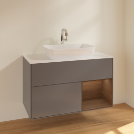 Тумба под раковину Villeroy & Boch Finion 100х50,1 см с подсветкой МДФ антрацит матовый лак/стекло белое матовое F781GNGK