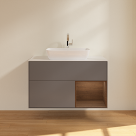 Тумба под раковину Villeroy & Boch Finion 100х50,1 см с подсветкой МДФ антрацит матовый лак/стекло белое матовое F781GNGK