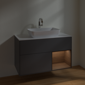 Тумба под раковину Villeroy & Boch Finion 100х50,1 см с подсветкой МДФ антрацит матовый лак/стекло белое матовое F781GNGK