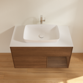 Тумба под раковину Villeroy & Boch Finion 100х50,1 см с подсветкой МДФ шпон грецкого ореха/стекло белое матовое F781GNGN