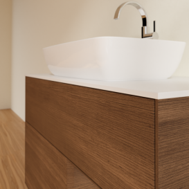 Тумба под раковину Villeroy & Boch Finion 100х50,1 см с подсветкой МДФ шпон грецкого ореха/стекло белое матовое F781GNGN