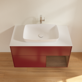 Тумба под раковину Villeroy & Boch Finion 100х50,1 см с подсветкой МДФ пион матовый лак/стекло белое матовое F781GNHB