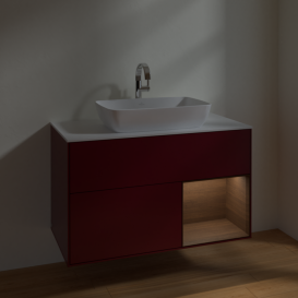 Тумба под раковину Villeroy & Boch Finion 100х50,1 см с подсветкой МДФ пион матовый лак/стекло белое матовое F781GNHB