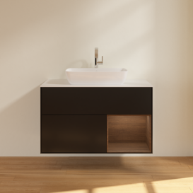 Тумба под раковину Villeroy & Boch Finion 100х50,1 см с подсветкой МДФ черный матовый лак/стекло белое матовое F781GNPD