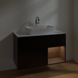 Тумба под раковину Villeroy & Boch Finion 100х50,1 см с подсветкой МДФ черный матовый лак/стекло белое матовое F781GNPD