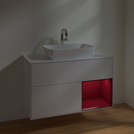 Тумба под раковину Villeroy & Boch Finion 100х50,1 см с подсветкой МДФ глянцевый белый лак/стекло белое матовое F781HBGF