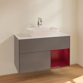 Тумба под раковину Villeroy & Boch Finion 100х50,1 см с подсветкой МДФ антрацит матовый лак/стекло белое матовое F781HBGK