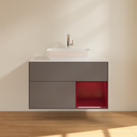 Тумба под раковину Villeroy & Boch Finion 100х50,1 см с подсветкой МДФ антрацит матовый лак/стекло белое матовое F781HBGK