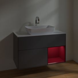 Тумба под раковину Villeroy & Boch Finion 100х50,1 см с подсветкой МДФ антрацит матовый лак/стекло белое матовое F781HBGK