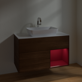 Тумба под раковину Villeroy & Boch Finion 100х50,1 см с подсветкой МДФ шпон грецкого ореха/стекло белое матовое F781HBGN