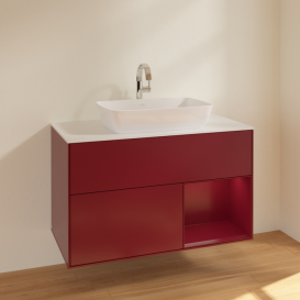 Тумба под раковину Villeroy & Boch Finion 100х50,1 см с подсветкой МДФ пион матовый лак/стекло белое матовое F781HBHB