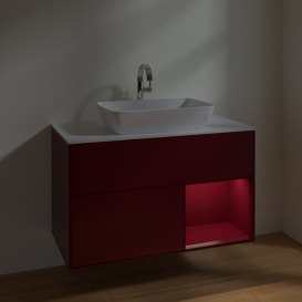 Тумба под раковину Villeroy & Boch Finion 100х50,1 см с подсветкой МДФ пион матовый лак/стекло белое матовое F781HBHB