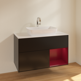 Тумба под раковину Villeroy & Boch Finion 100х50,1 см с подсветкой МДФ черный матовый лак/стекло белое матовое F781HBPD