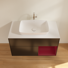 Тумба под раковину Villeroy & Boch Finion 100х50,1 см с подсветкой МДФ черный матовый лак/стекло белое матовое F781HBPD