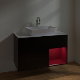 Тумба под раковину Villeroy & Boch Finion 100х50,1 см с подсветкой МДФ черный матовый лак/стекло белое матовое F781HBPD